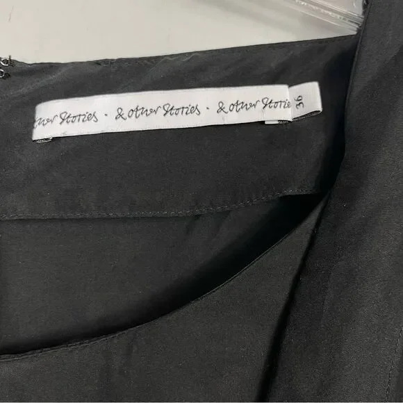 & Other Stories Black 100% Silk Hourglass Pinup Goth Midi Dress Pockets 36 S 4 - Picture 6 of 16